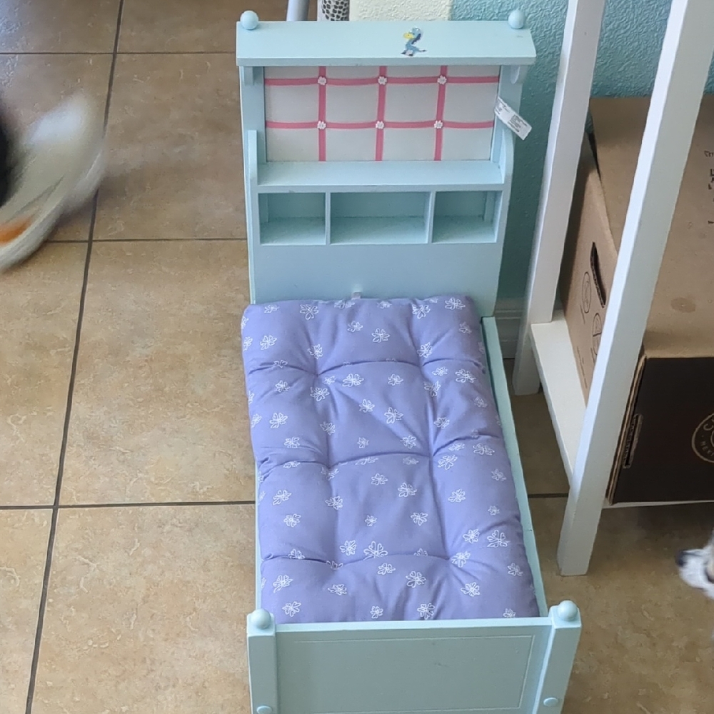Pastel Mint Wooden Storage Bed with Lavender Cushion